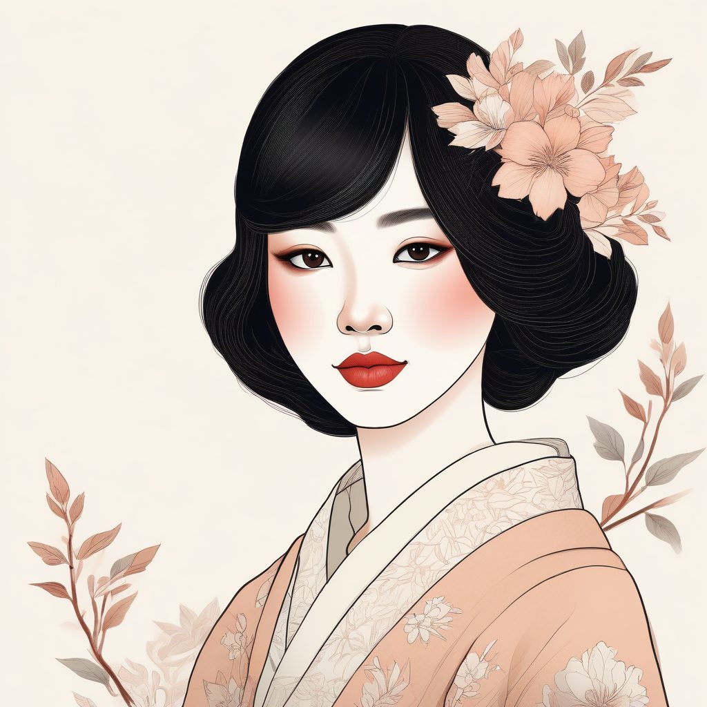 日韩时尚美少女头像 | 手绘插画风格 | 粉色蜡笔风