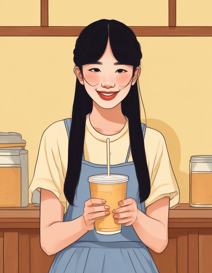 日系波霸奶茶女孩：爆款AI绘画配方，纯色背景凸显美食元素