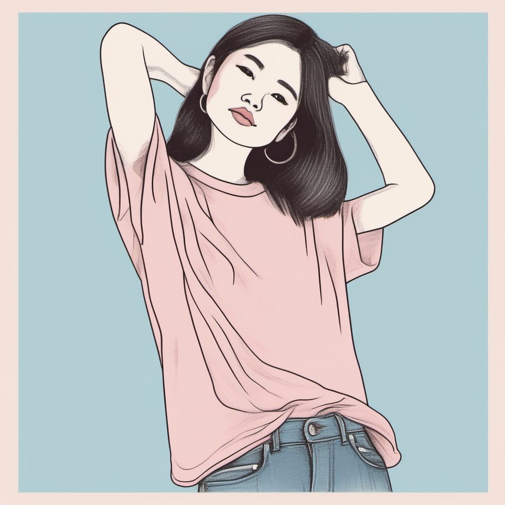 日系Clean Girl:极简线稿下的粉蓝系素净T恤少女