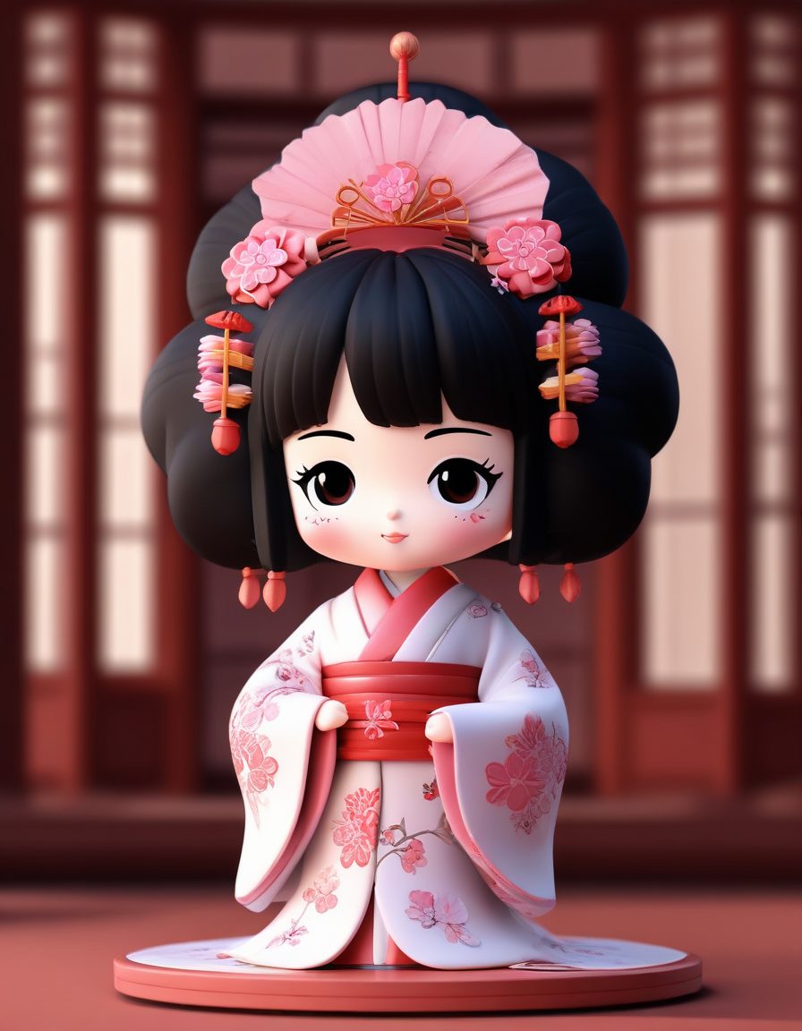 🌸日系花魁Q版！和服全身像，优雅表情，C4D光影打造的丝绸黏土质感！