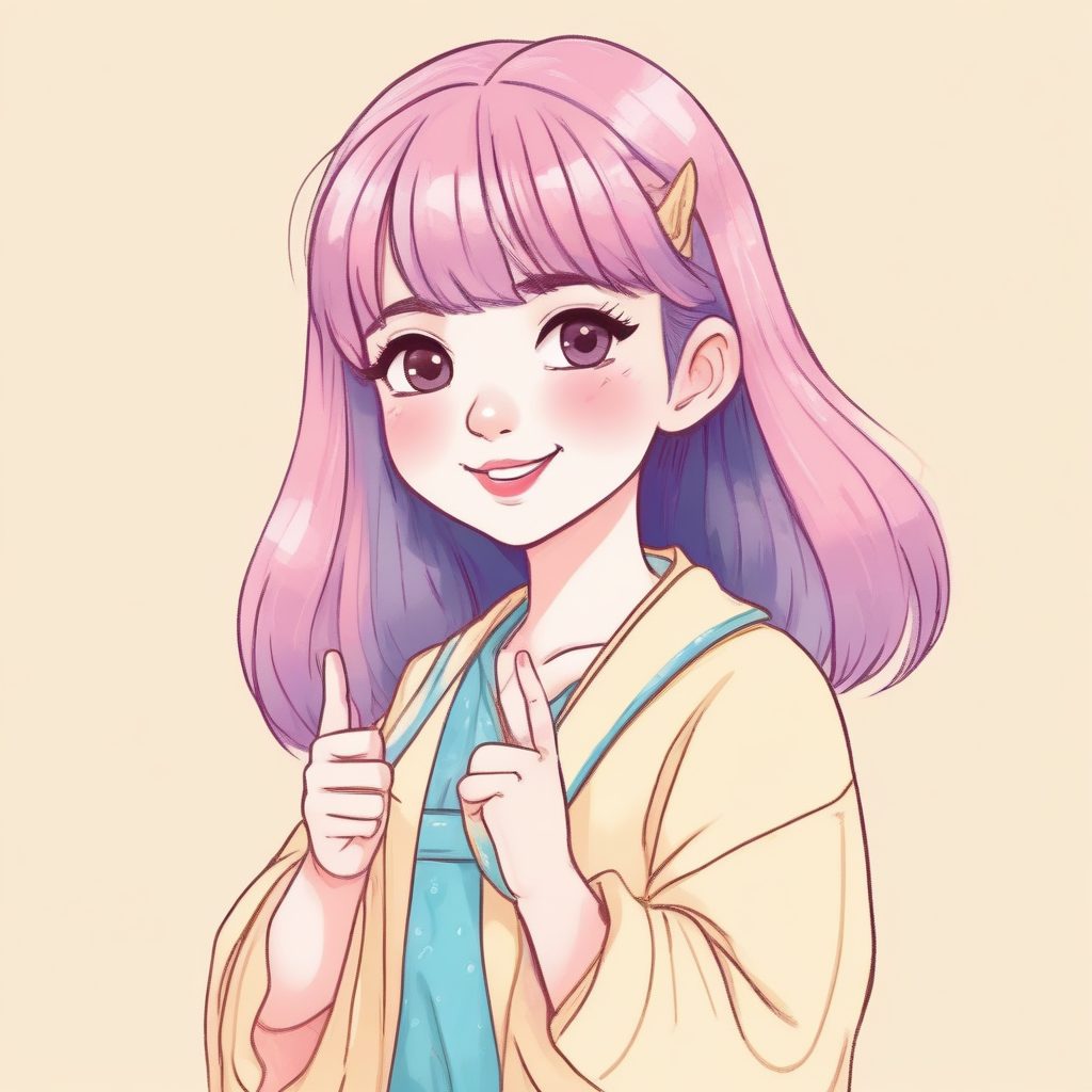 日系卡哇伊：AI绘制做V字手势的粉蓝系软萌少女
