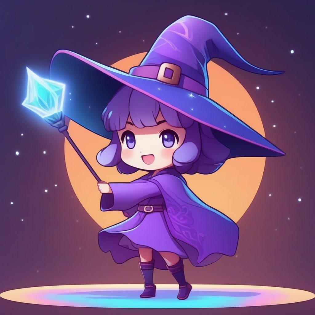 日系Q版魔法少女：纯色背景下最可爱的全身站立AI绘画提示词