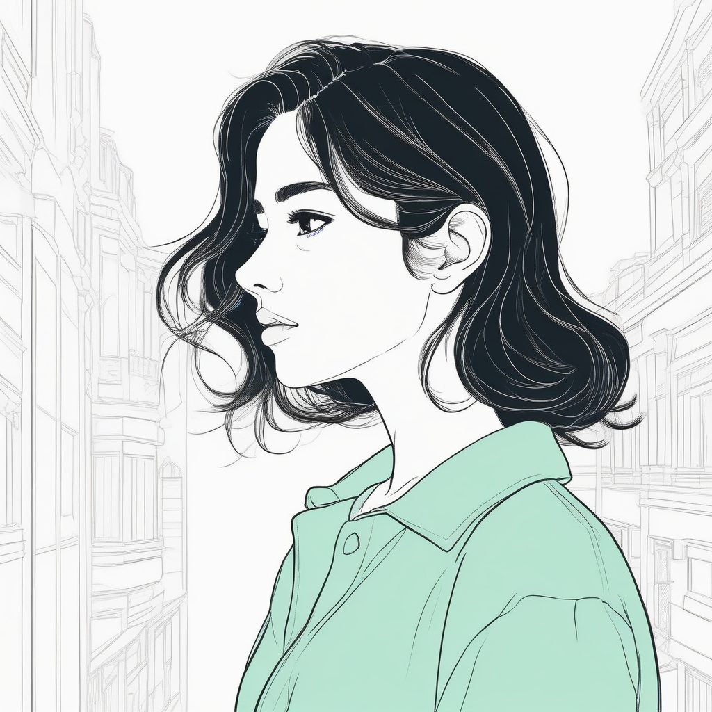 日系清新：极简线稿少女背影头像，侧颜杀纯色背景公式