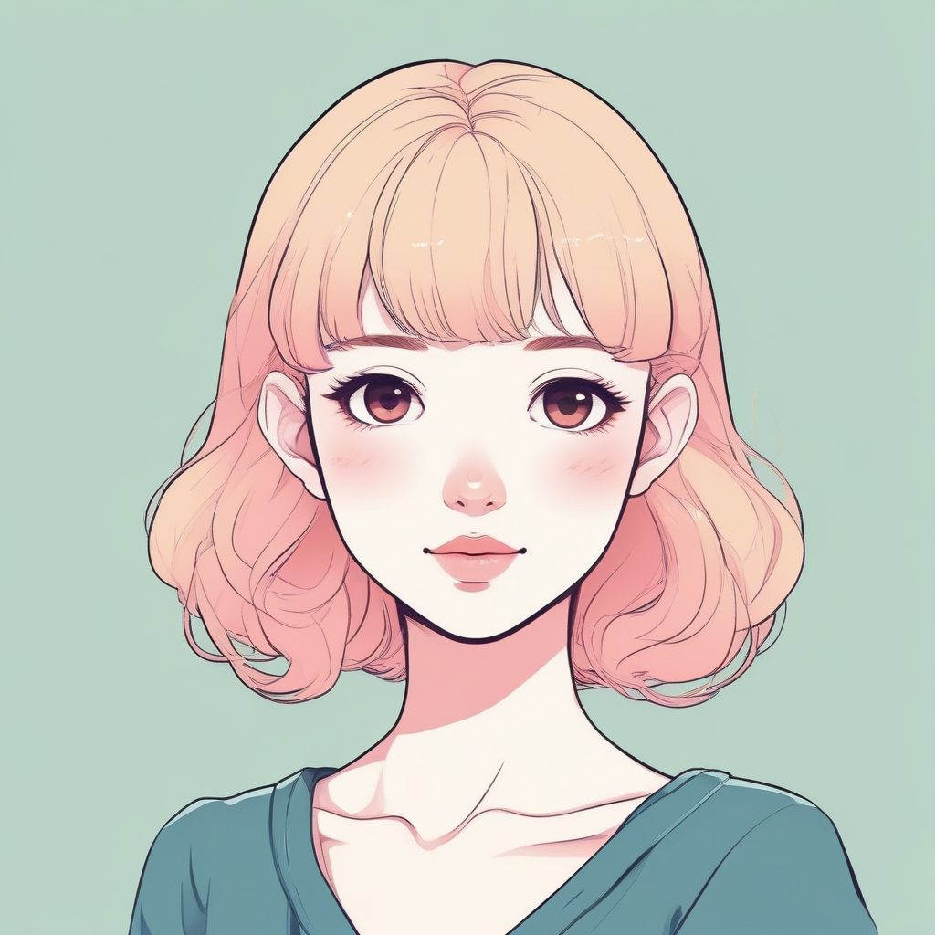 日系清新：极简圆脸动漫女孩肖像，低饱和度治愈系配色，做头像超萌