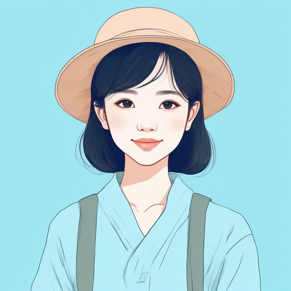 日系软妹必备！纯净天蓝色少女头像，彩色铅笔细描，极简风