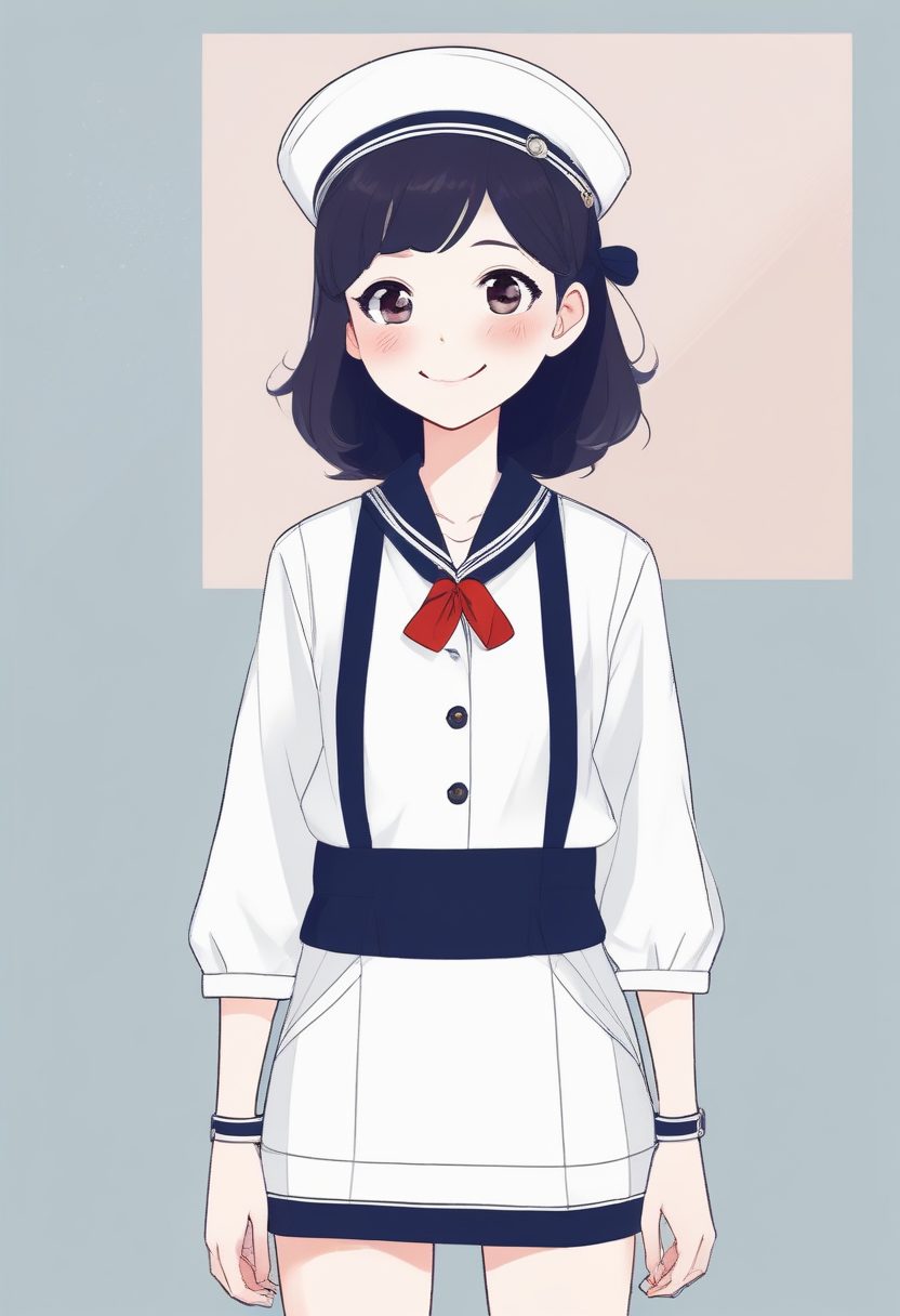 日系少女感爆棚！极简线稿插画：水手服女孩全身像，甜美Macaron配色！