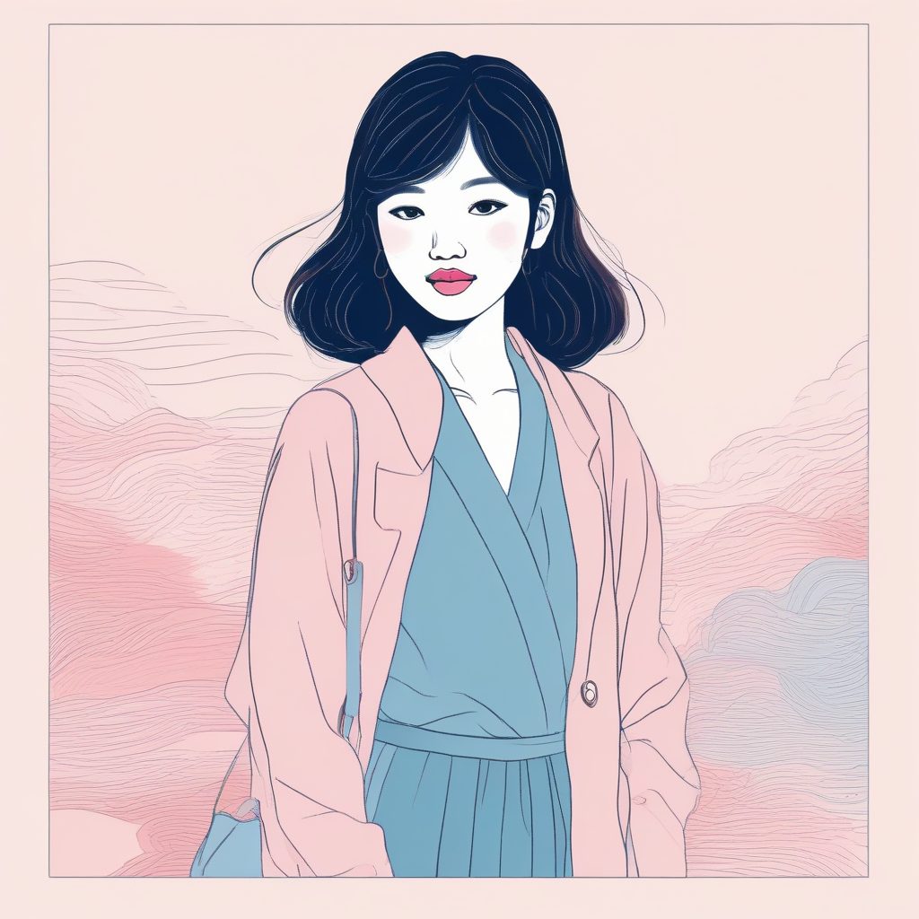 日系时尚:极简线稿描绘粉蓝撞色的潮流穿搭少女