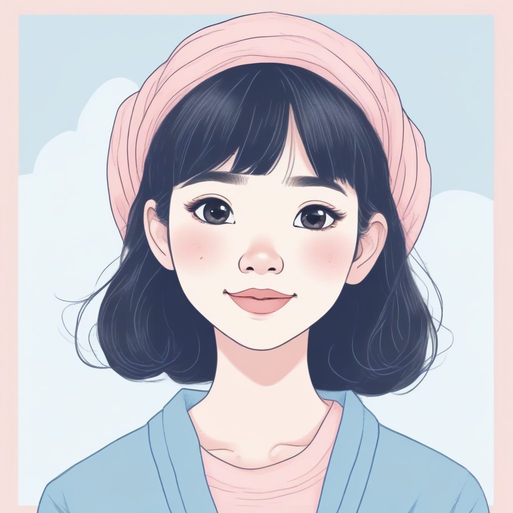 日系手绘风！圆润线条少女头像，童话书风格，纯净粉蓝系