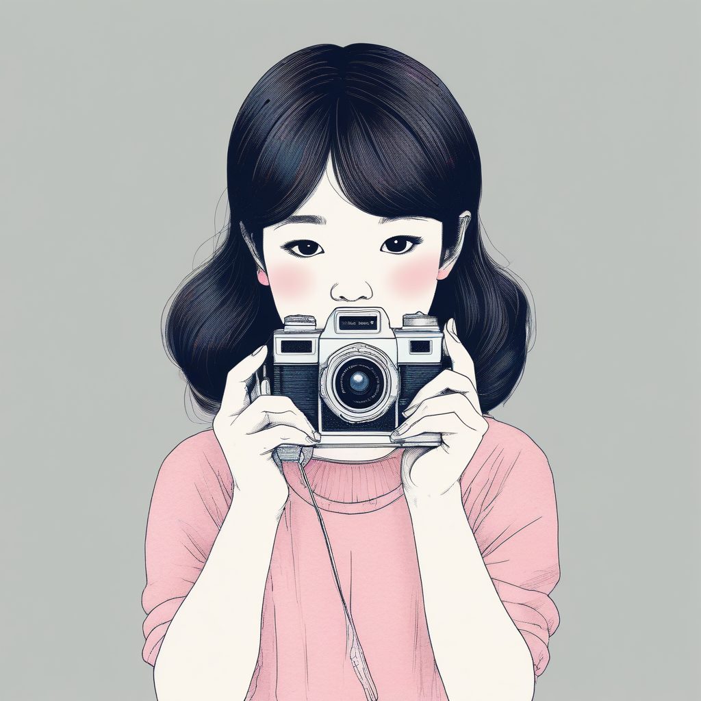 日系Vibe新趋势:软萌女孩与相机,粉蓝摄影长尾词AI画法