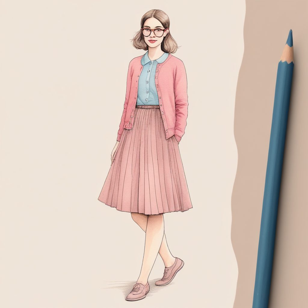 日系温柔风：彩色铅笔手绘极简女孩，氛围感穿搭灵感图集