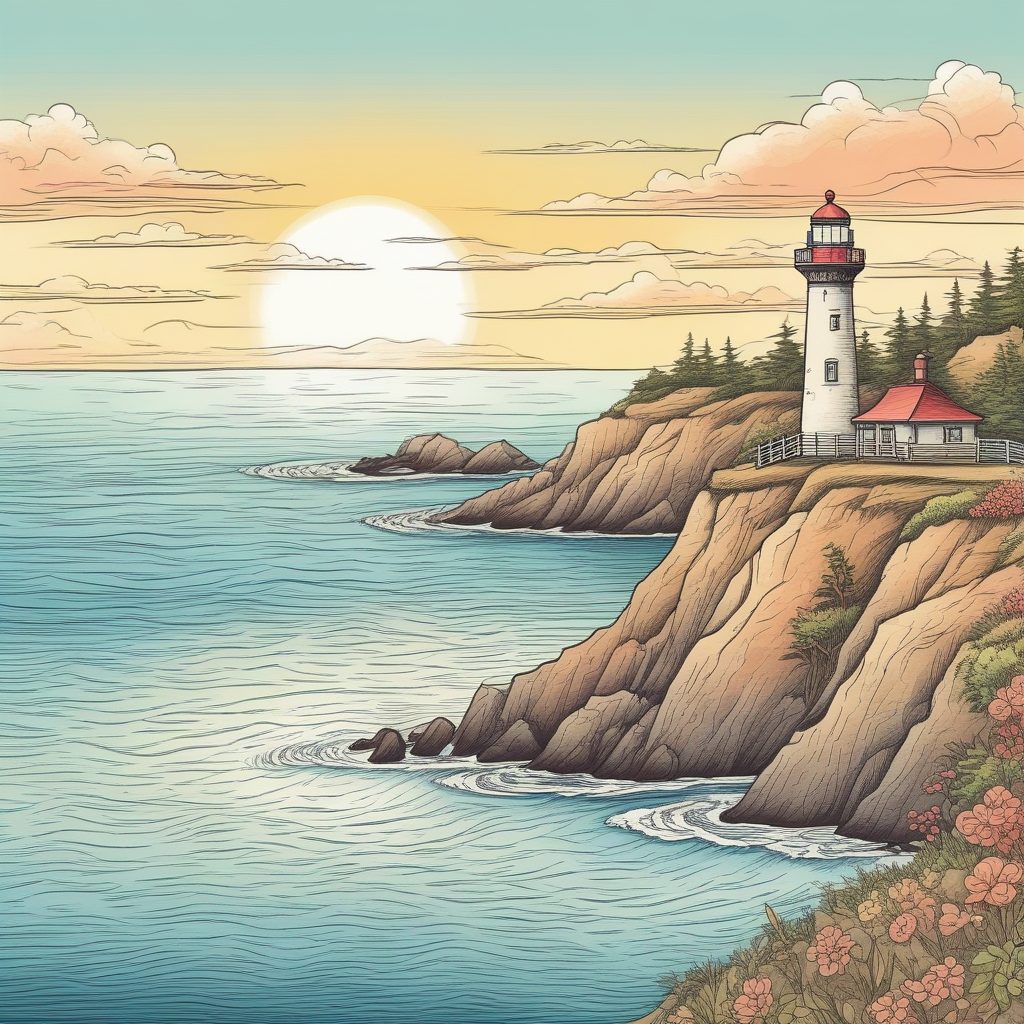🌊日系夏天海边灯塔！温暖奶油色系，清新治愈背景图生成！