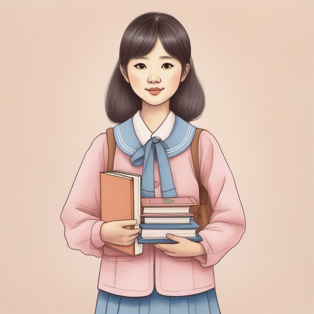 日系校园风:AI生成手持课本的粉蓝系制服女孩