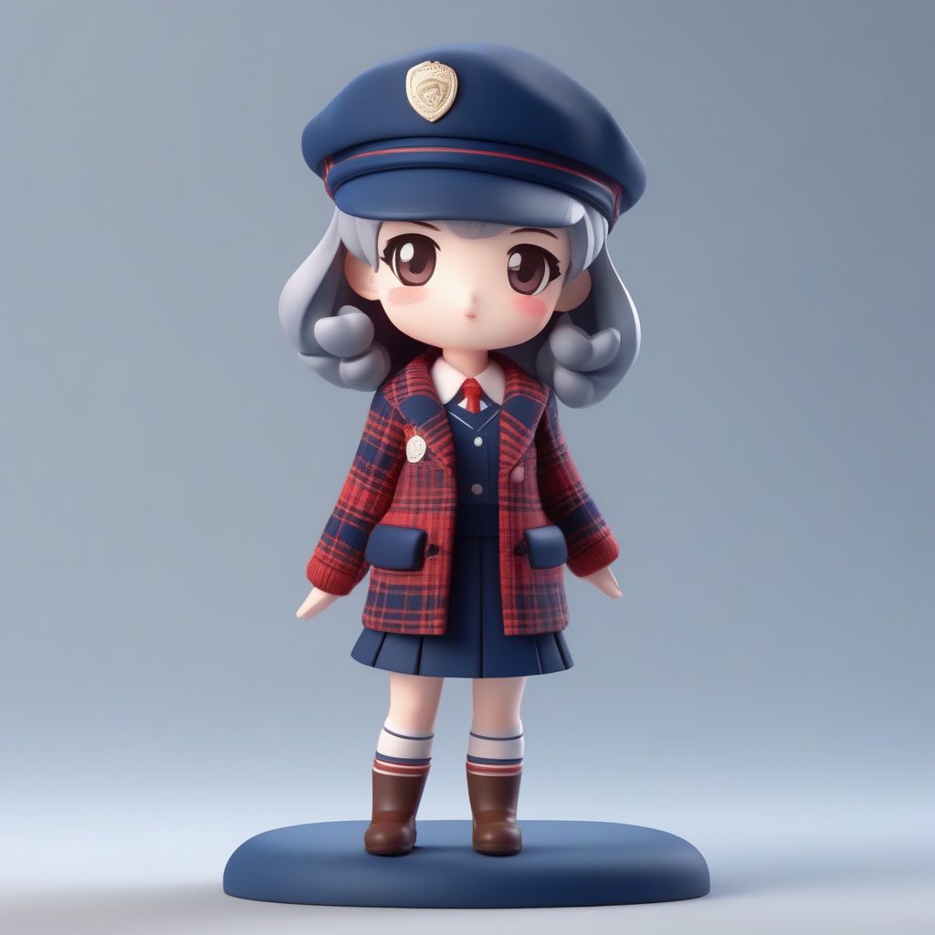 日系学院风:Q版格纹短裙女孩冬季穿搭,Octane渲染技巧分析