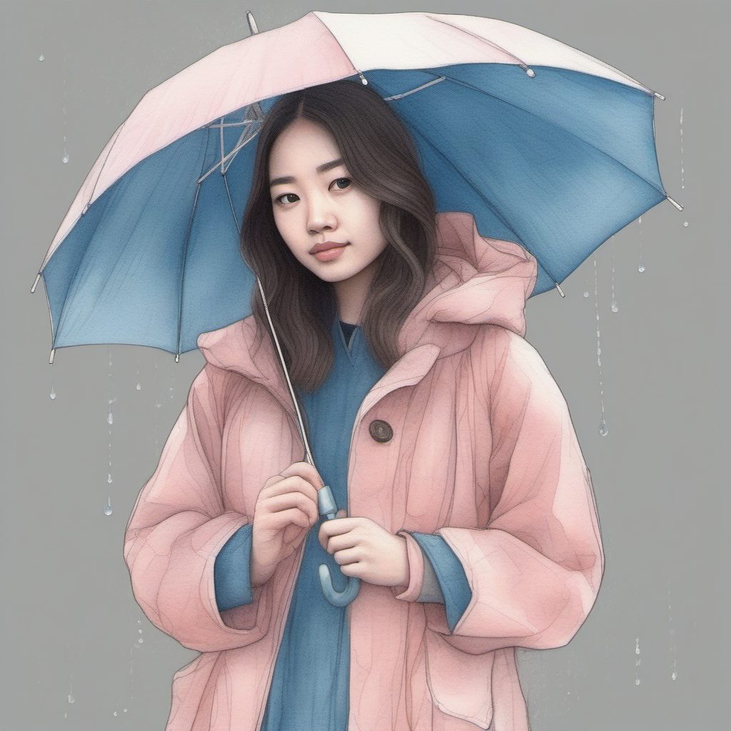 日系雨天治愈：AI生成撑透明伞的粉蓝系女孩插画教程