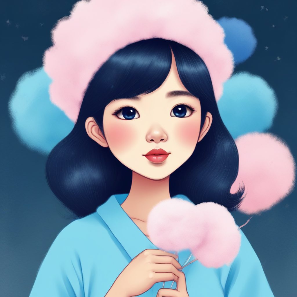 日系治愈长尾词:软萌女孩与棉花糖,粉蓝极简AI画法