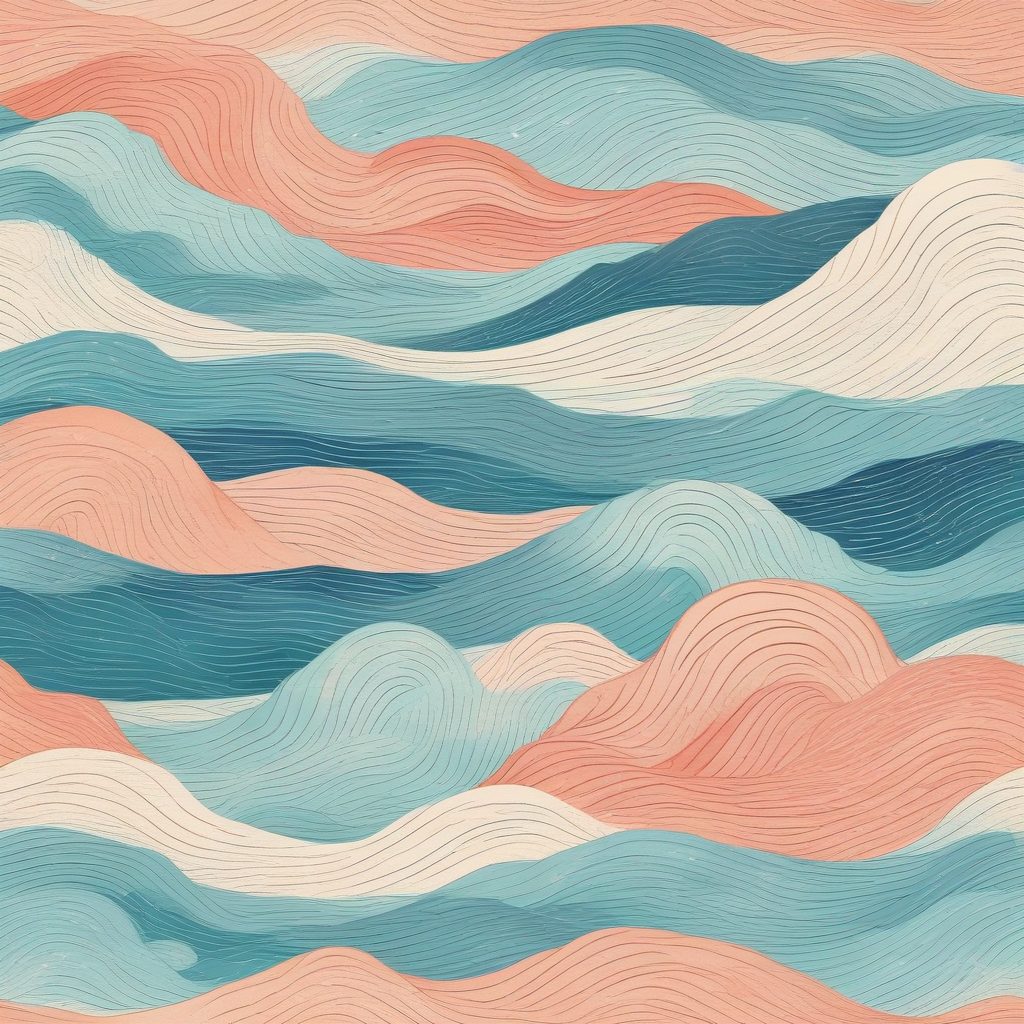 日系治愈：极简海浪抽象手绘插画，彩色铅笔质感，做头像绝美