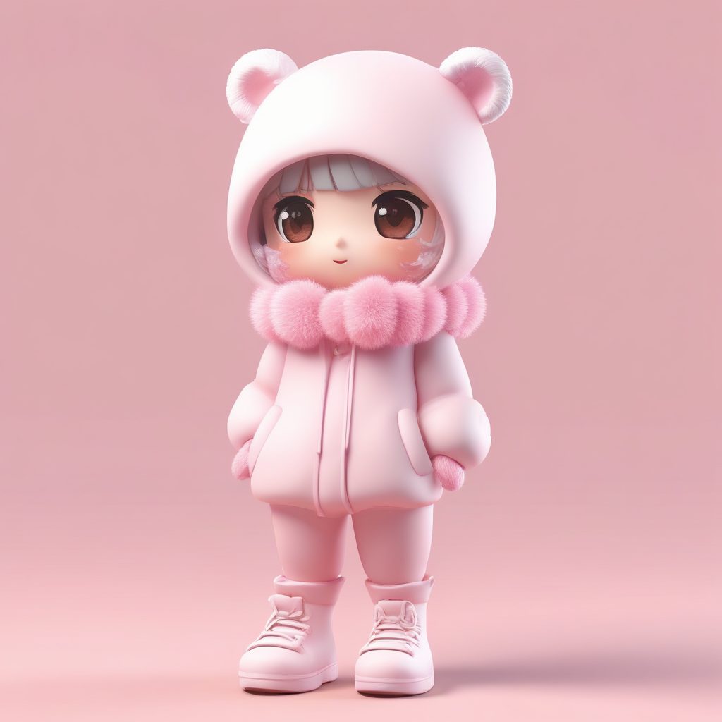 🧤绒球手套!C4D盲盒Q版女孩害羞捂脸,超萌表情包生成