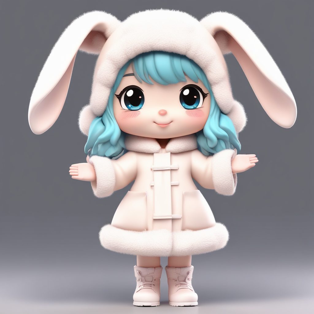 🧸柔光治愈！奶油色兔耳帽Q版女孩，黏土质感全身图，高级感拉满