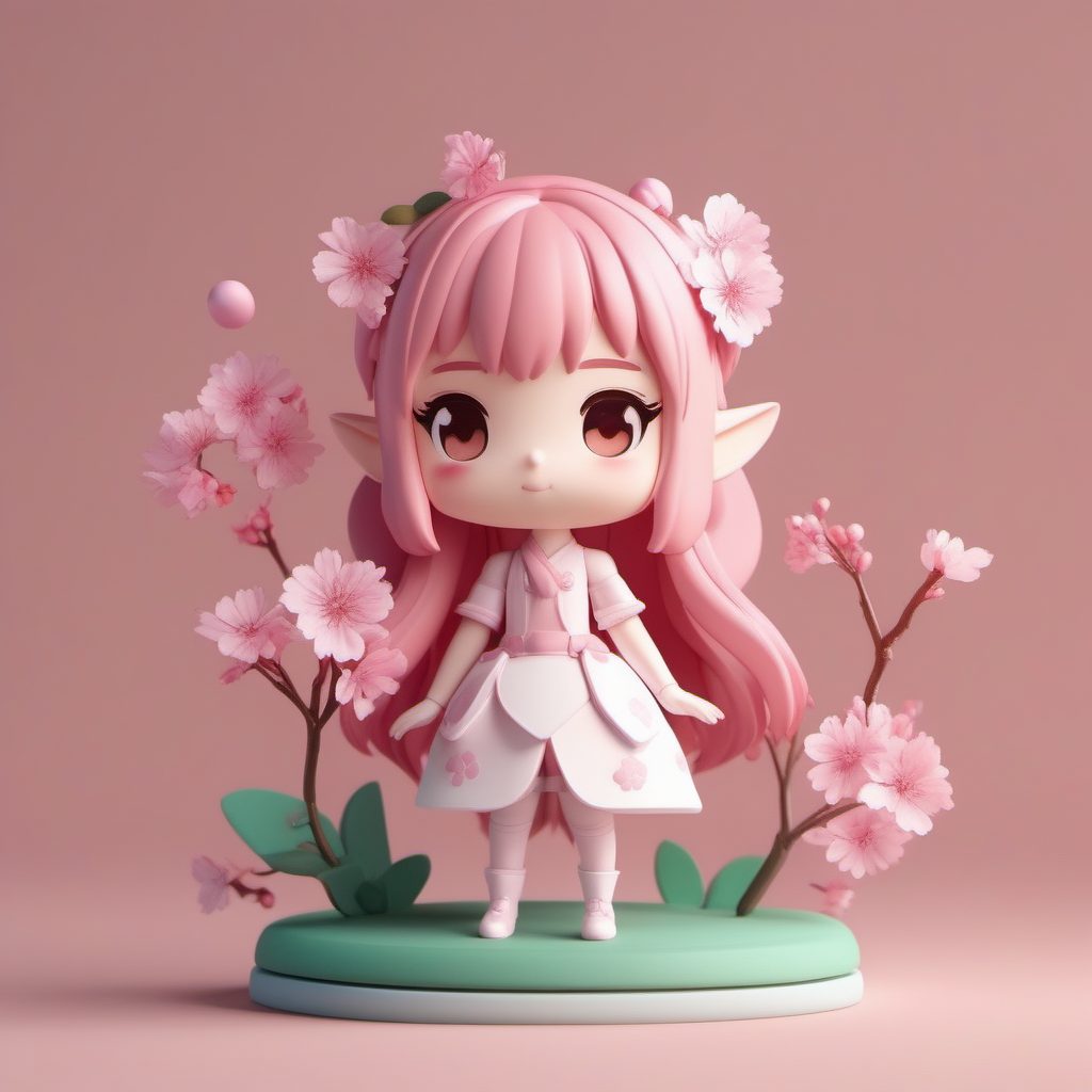 柔美春日！日系Q版樱花精灵盲盒美学AI提示词：8K光线追踪渲染