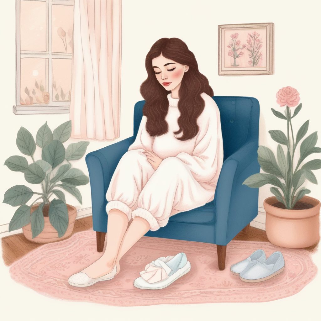 柔软舒适:AI绘制穿着居家服和拖鞋的软萌少女插画