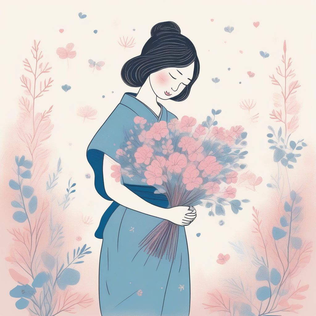 如何生成高品质极简壁纸:日系女孩手持花束的治愈画面