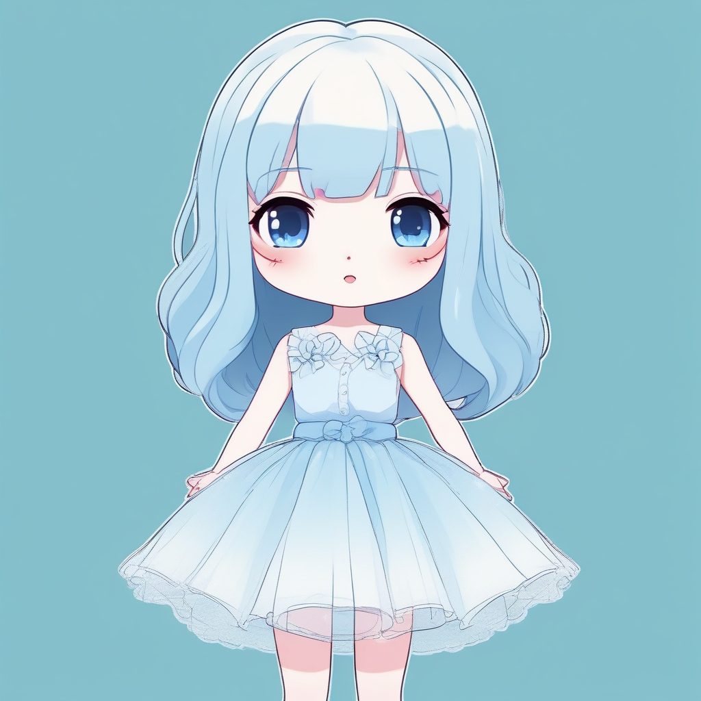 ✨软妹蓬蓬裙Chibi：梦幻水粉蓝背景，超甜美全身像