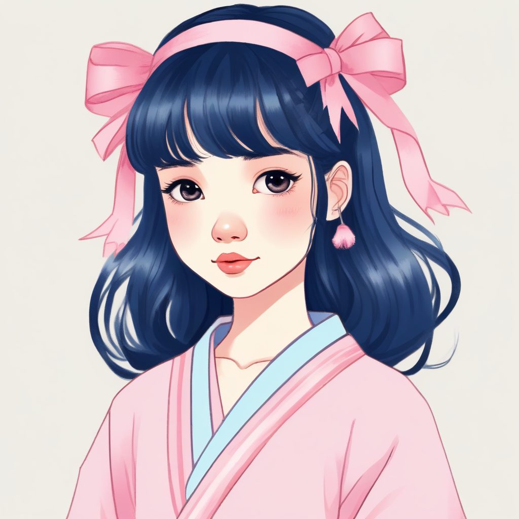 软萌爆款:梦幻粉蓝蝴蝶结发饰,日系女孩纯色背景AI画法