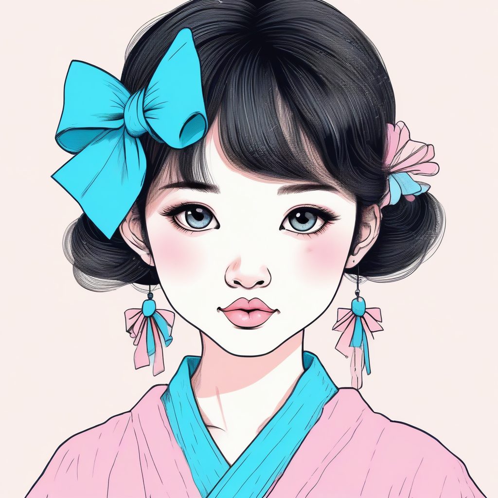 软萌风壁纸制作:AI生成日系女孩的粉蓝蝴蝶结发饰穿搭