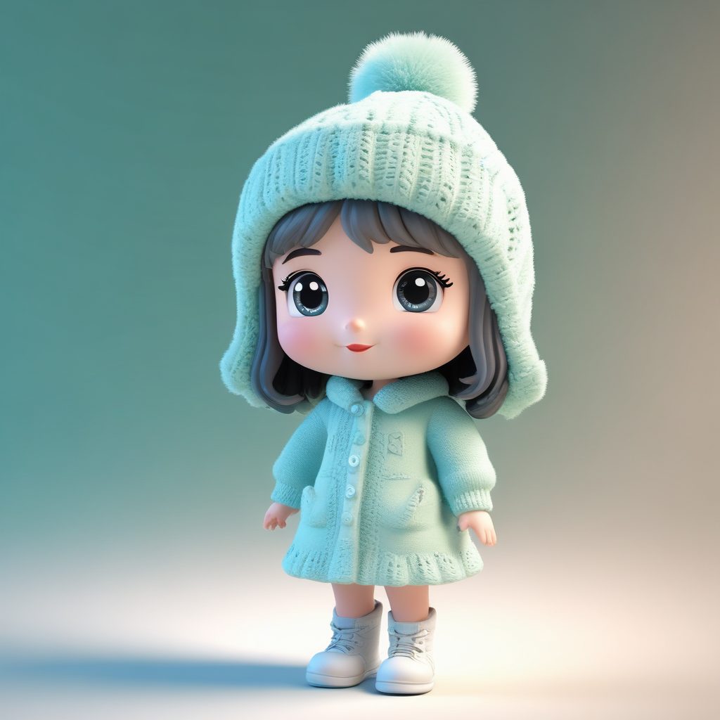 软萌Q娃:穿着毛绒靴子的女孩,提脚检查提示词