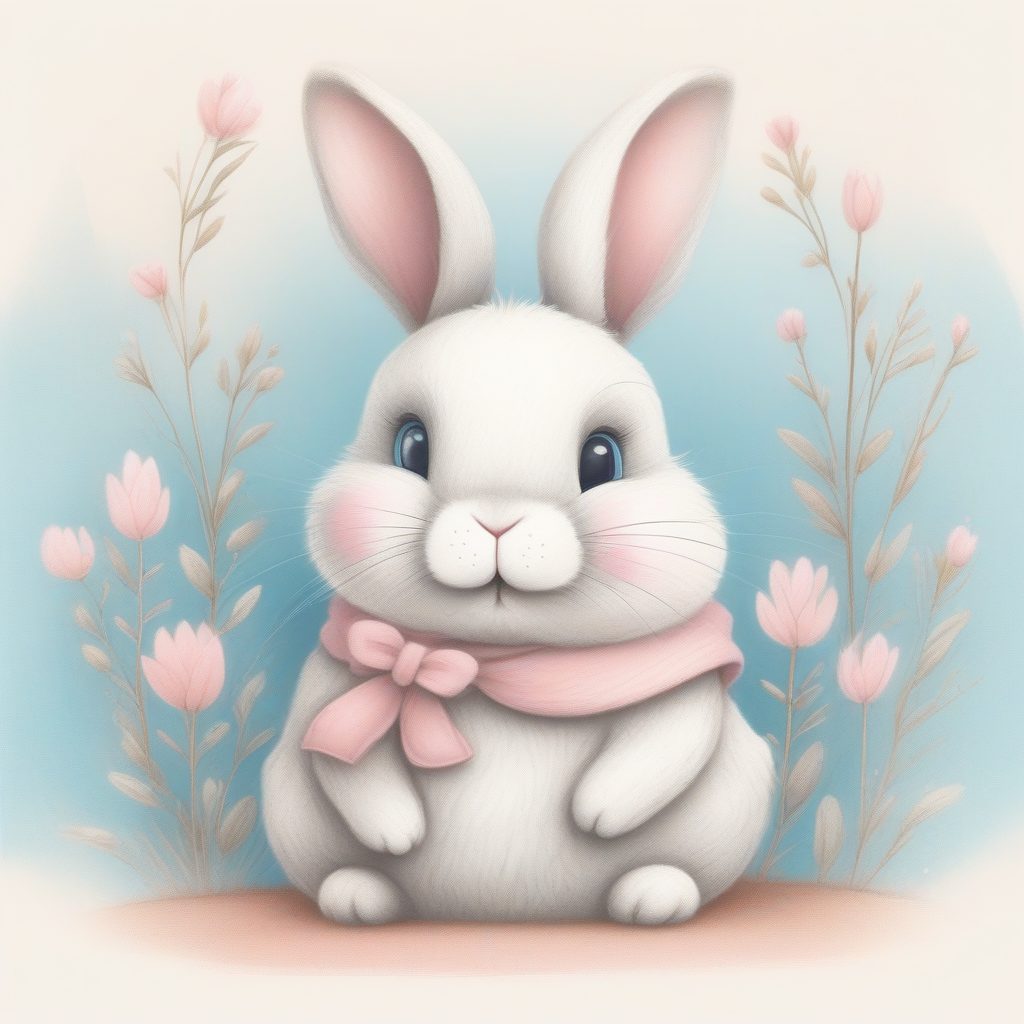 软萌手绘小动物:粉蓝兔子主题的儿童绘本风格插画AI提示词