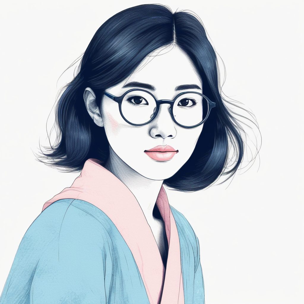 软萌治愈系：AI生成极简日系少女的圆框眼镜造型