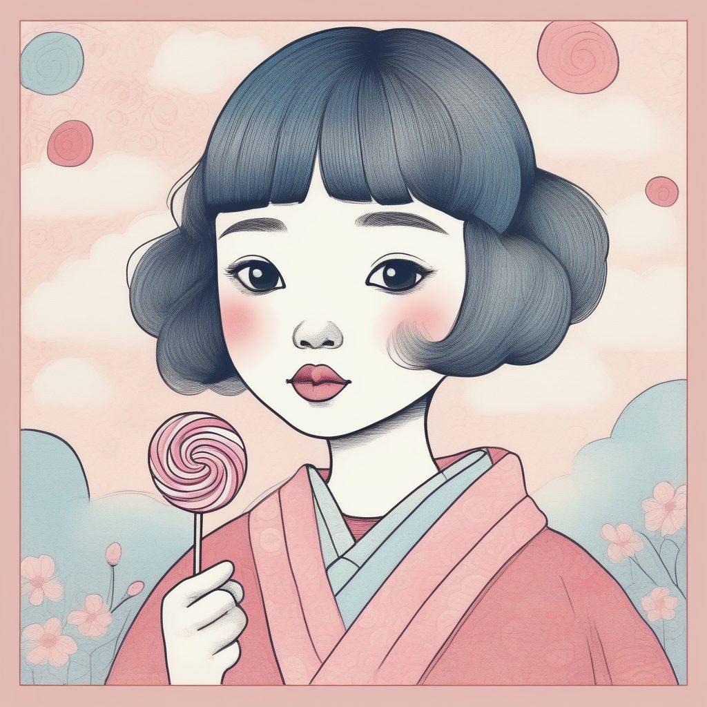 软萌治愈系:AI生成日系女孩与棒棒糖的极简线稿图