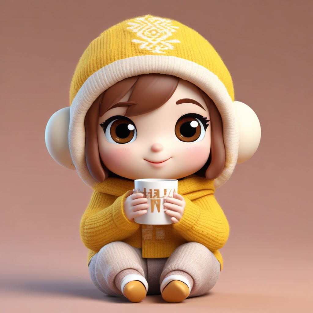 软萌治愈系:抱着热可可的Q版女孩,粉彩配色提示词