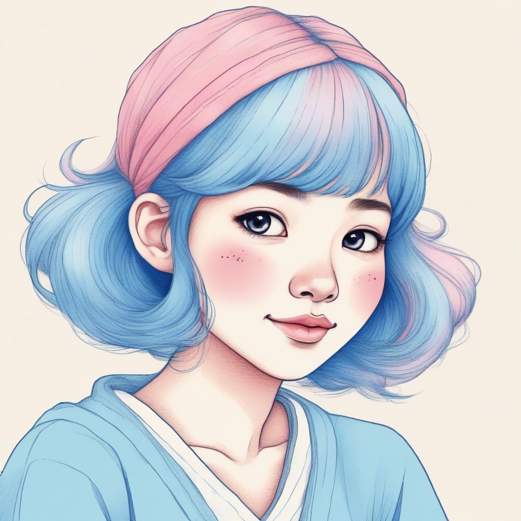 软萌治愈系:粉蓝日系女孩AI绘画,极简纯色背景教程