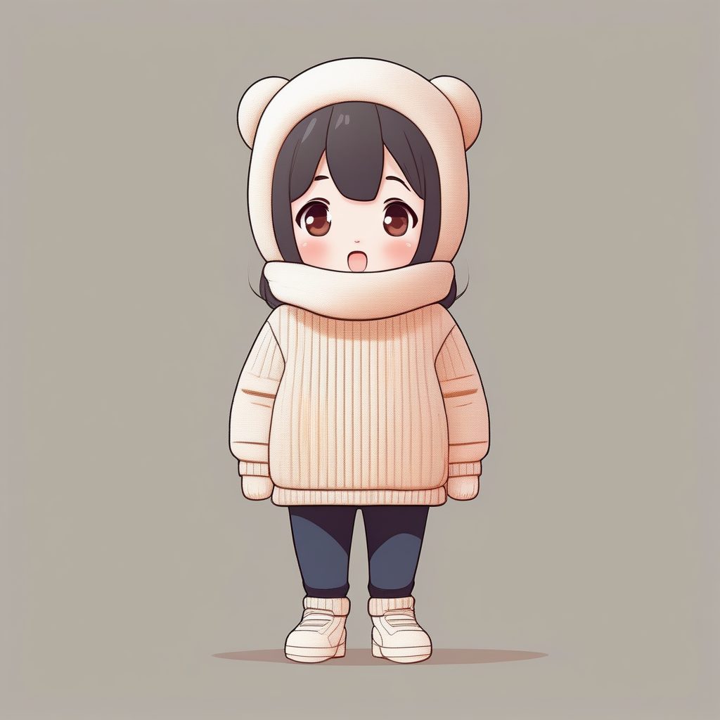 软萌治愈系:Q版毛线帽与高领毛衣女孩全身像生成教程
