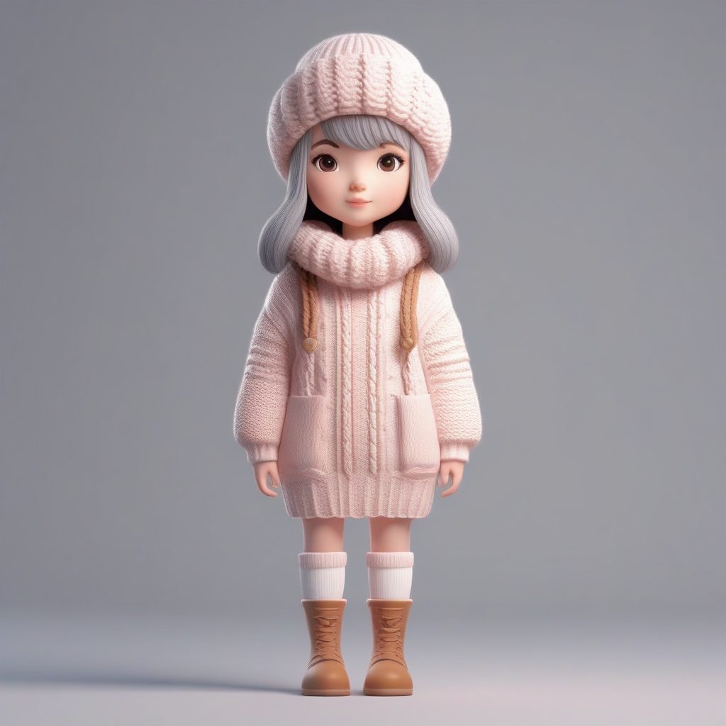 软萌治愈系:Q版针织毛衣女孩,3D粘土全身像AI绘图教程(柔和配色)