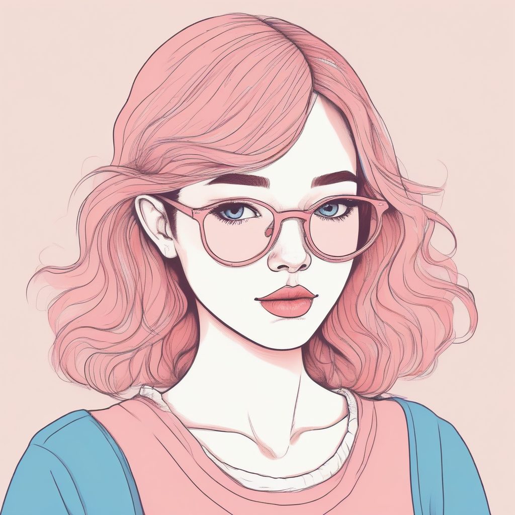 软萌治愈系：童话故事书风格插画，极简线稿女孩肖像，高细节纸张纹理。