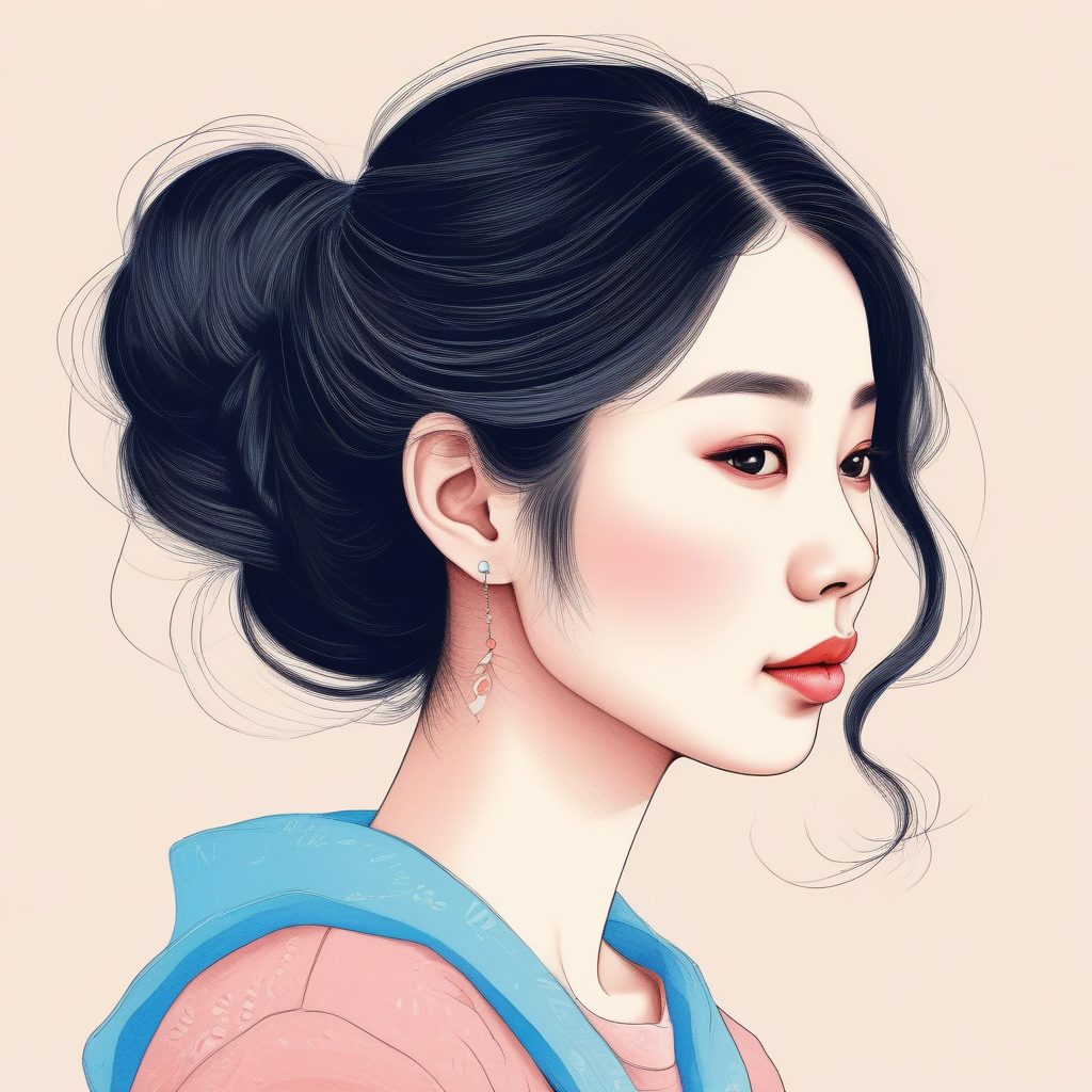 软糯风插画教程：极简线稿少女肖像，粉蓝撞色，拿来做头像太合适了！