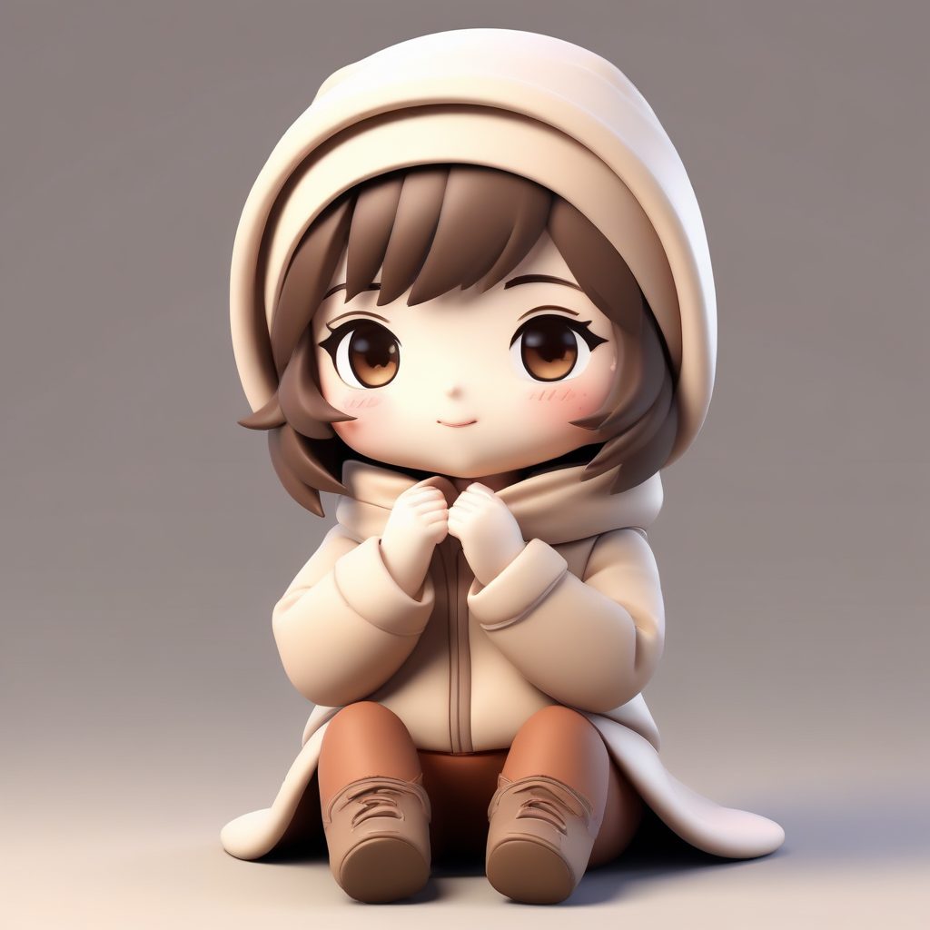 💖软糯可可风！抱膝盖的Q版冬日女孩，治愈系壁纸提示词