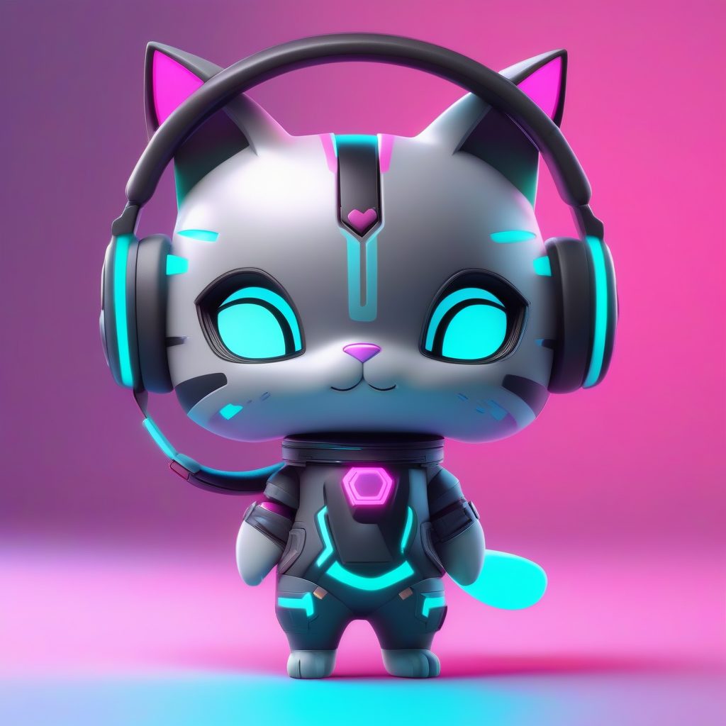 赛博朋克风:Octane渲染下的Q版猫耳娘盲盒手办全身照