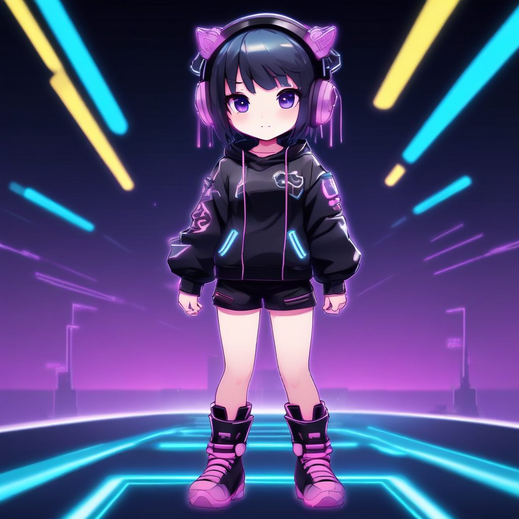 🎮赛博朋克风Q版电竞少女！酷飒动态姿势，AI绘画必备提示词！