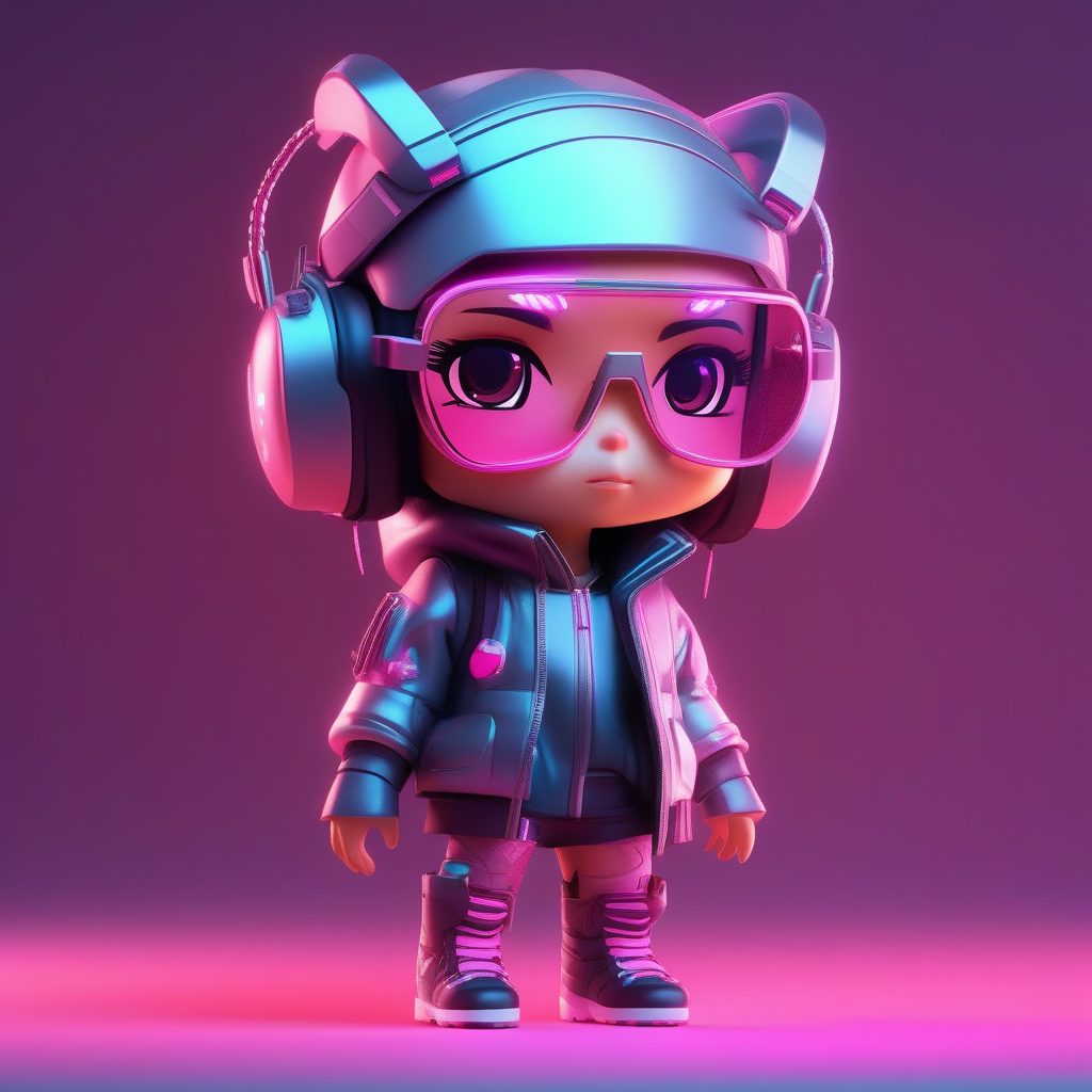 赛博朋克风Q版少女：极简纯色背景下的全身站立AI绘画提示词教程