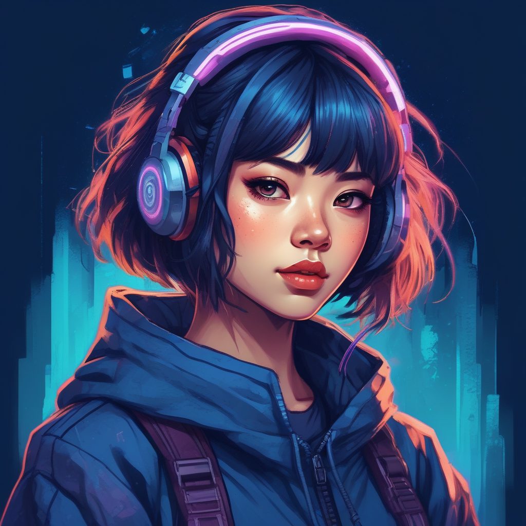 赛博朋克风线稿插画：霓虹灯点缀，彩色铅笔勾勒未来时尚，超酷！