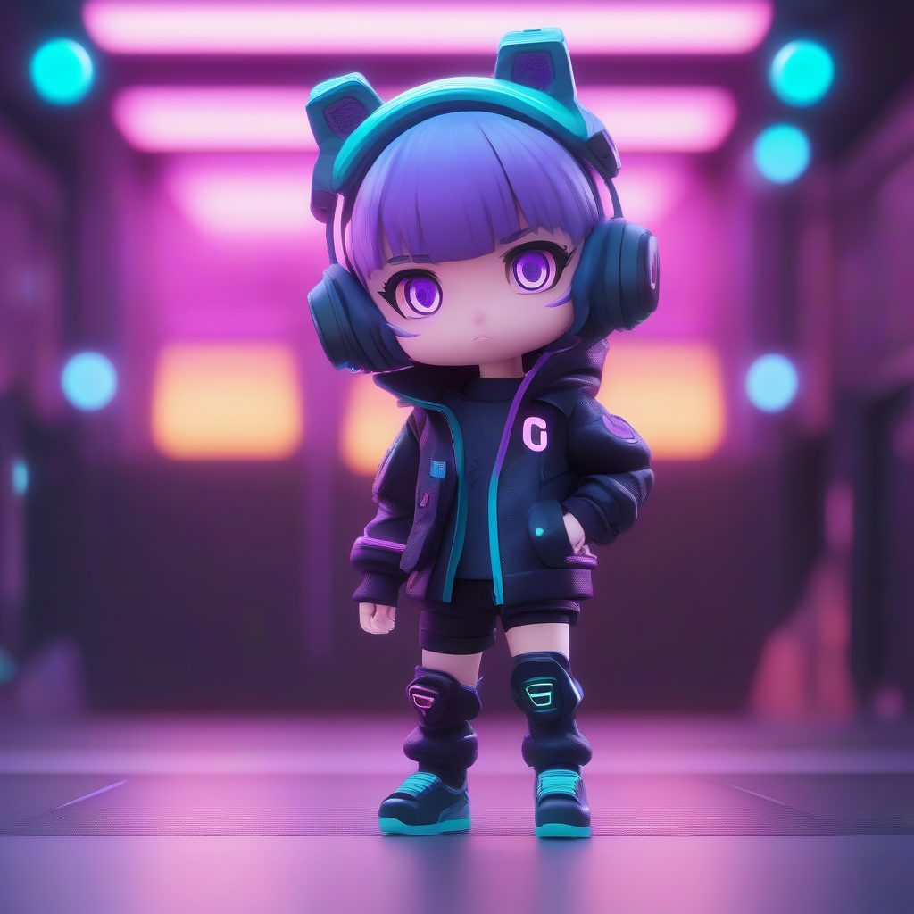 赛博朋克机能风Q版女孩:C4D Octane高光渲染动态站姿提示词 12 赛博朋克机能风Q版女孩:C4D Octane高光渲染动态站姿提示词