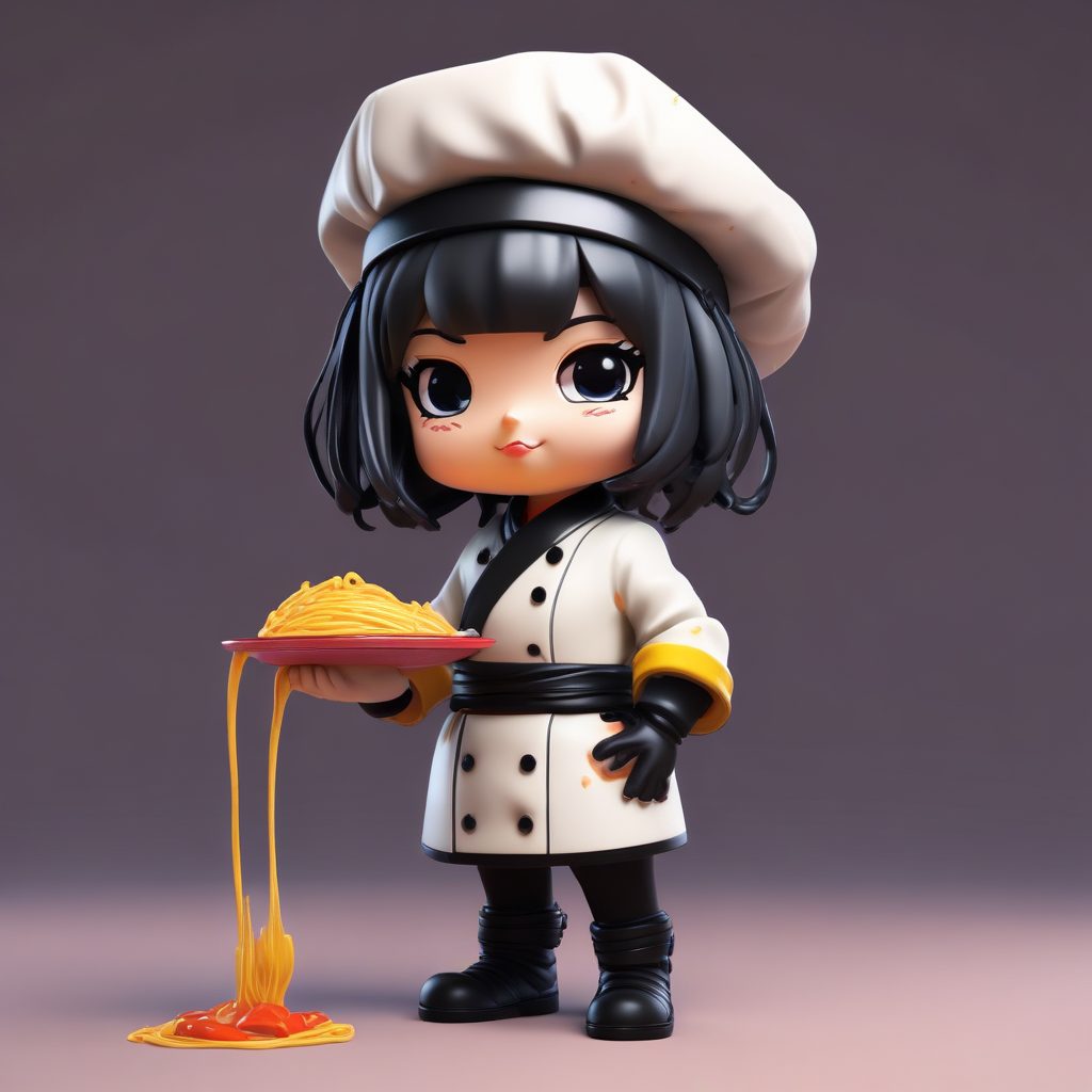 赛博朋克拉面厨师:Pop Mart风格C4D高细节粘土模型设计