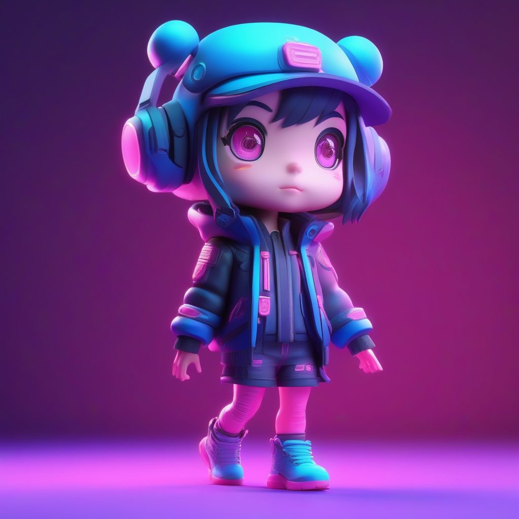 赛博朋克Q版黑客:霓虹粘土风3D手办全身图创作指南