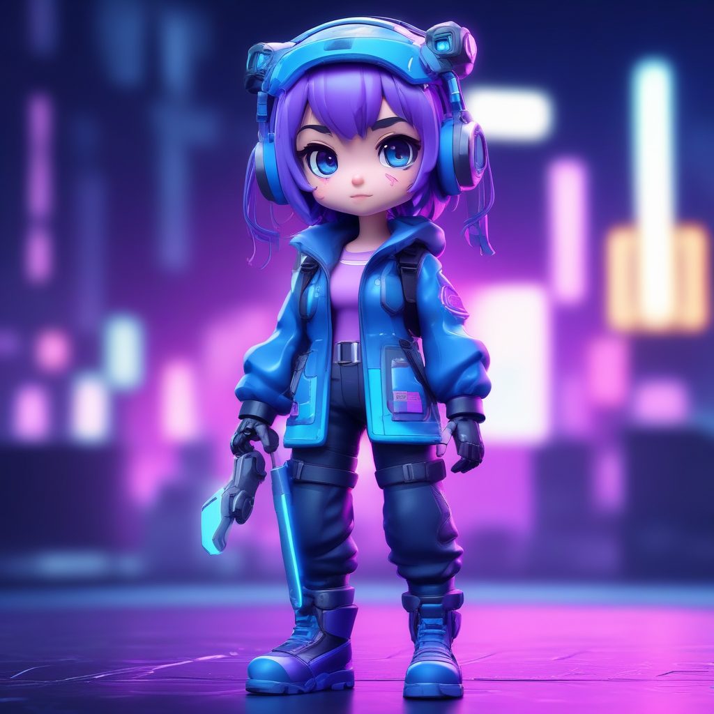 赛博朋克Q版女孩：极简风格全身站立照，8K高细节AI绘画指南