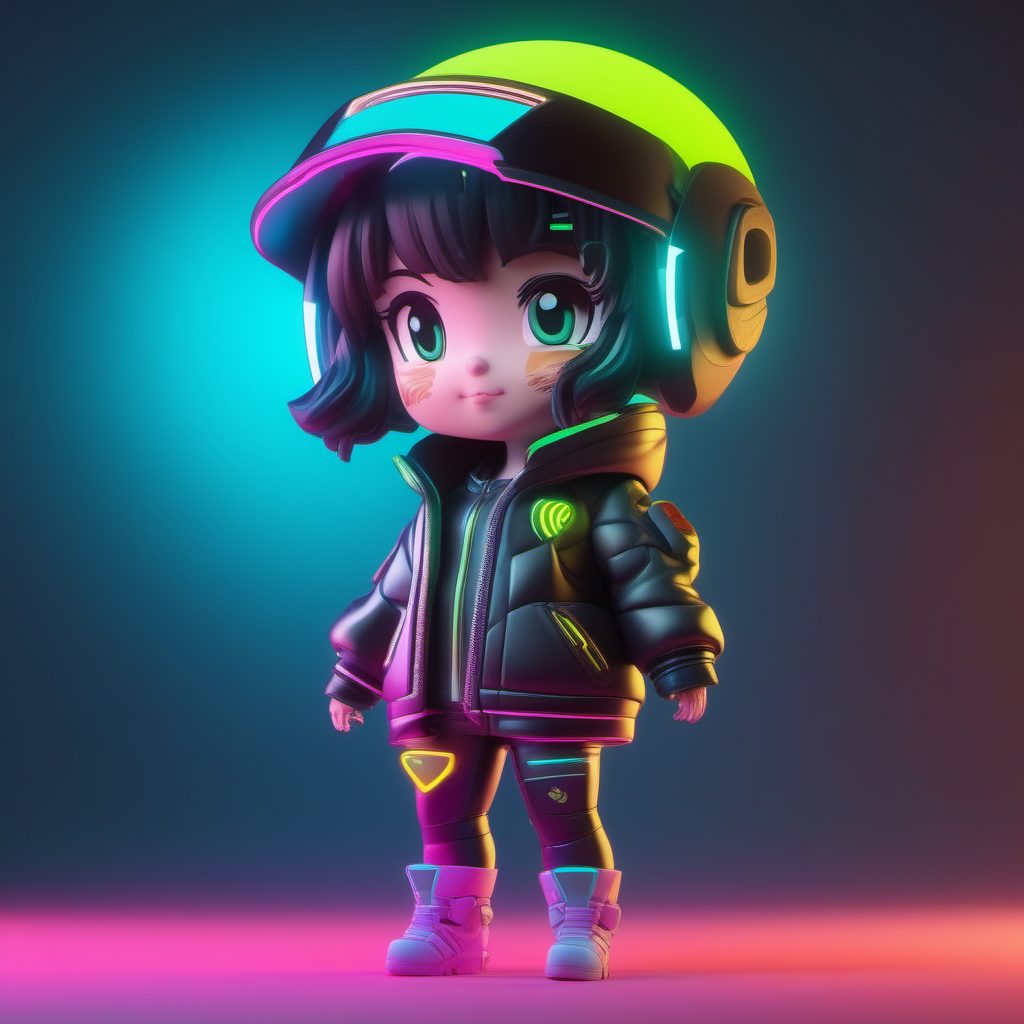 赛博朋克Q版少女：未来感C4D光线追踪3D模型绘制指南