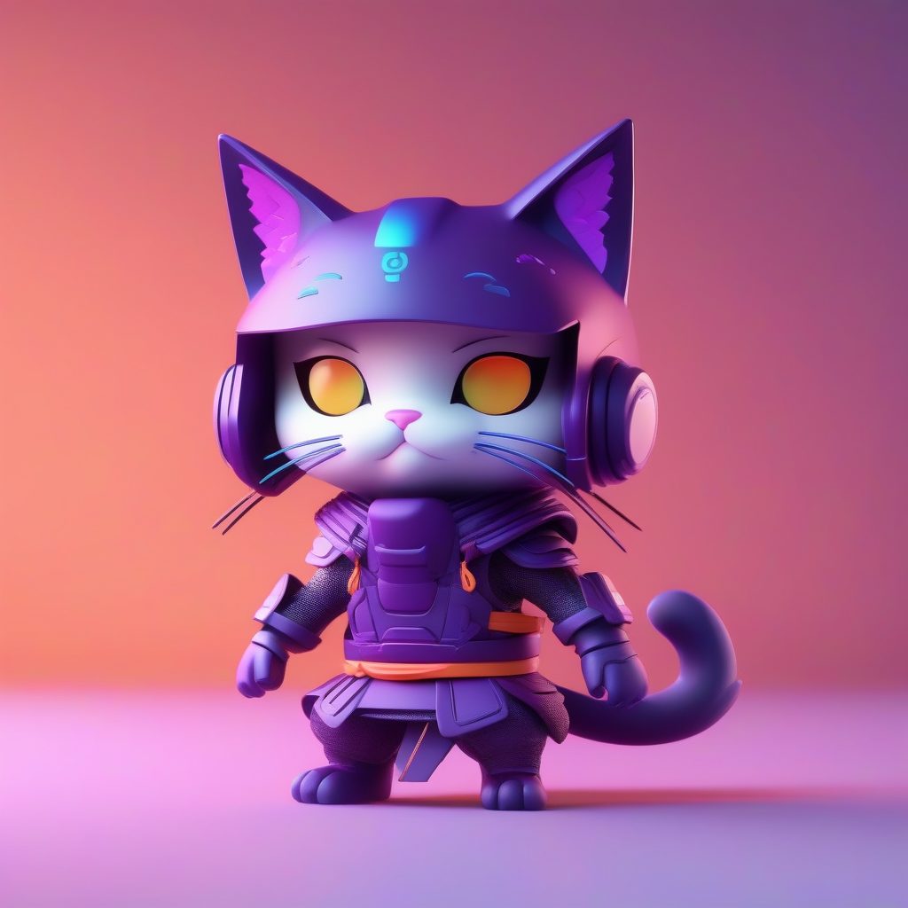 赛博朋克Q版武士猫:高细节光追3D手办生成提示词秘籍 1 赛博朋克Q版武士猫:高细节光追3D手办生成提示词秘籍