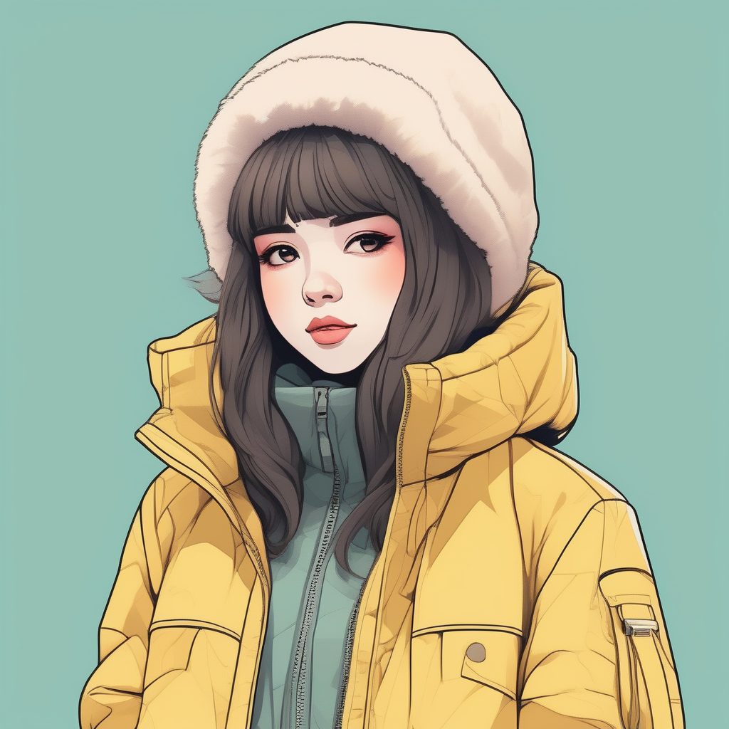 赛璐珞风潮流羽绒服Q版女孩:干净背景全身站立提示词教程